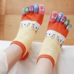 新款可愛甜美五指襪女純棉貓咪分趾襪透氣全棉五趾襪少女日系襪子