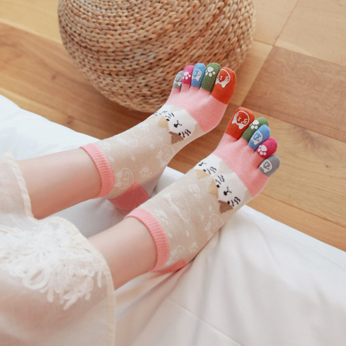 新款可愛甜美五指襪女純棉貓咪分趾襪透氣全棉五趾襪少女日系襪子