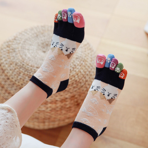 新款可愛甜美五指襪女純棉貓咪分趾襪透氣全棉五趾襪少女日系襪子