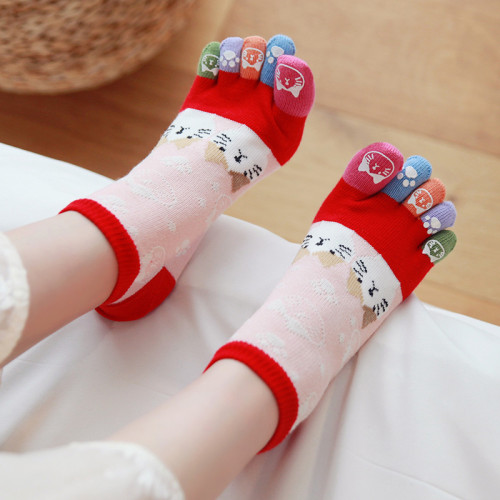 新款可愛甜美五指襪女純棉貓咪分趾襪透氣全棉五趾襪少女日系襪子