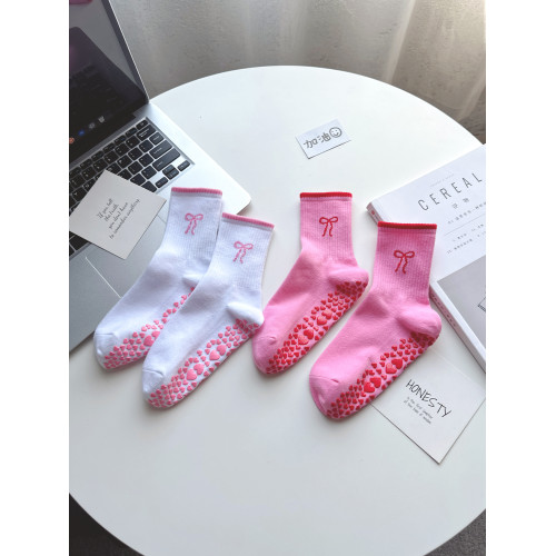 蝴蝶結瑜珈襪子女純棉中筒襪女士普拉提專業防滑運動襪吸汗不臭腳 蝴蝶結瑜珈襪子女純棉中筒襪女士普拉提專業防滑運動襪吸汗不臭腳