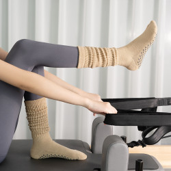 新款專業瑜珈襪秋冬加厚無骨毛圈防滑跳操普拉提健身長小腿堆堆襪