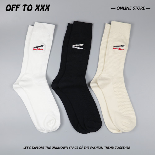 WE11DONE小標雙針長襪小衆設計韓國潮牌簡約堆積感中筒襪子男女棉 WE11DONE小標雙針長襪小衆設計韓國潮牌簡約堆積感中筒襪子男女棉