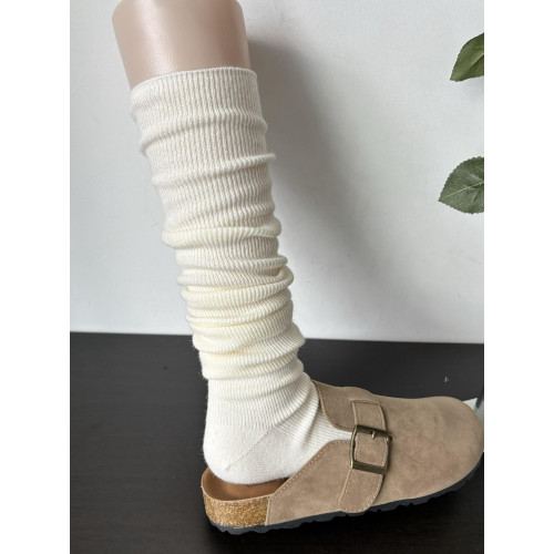 復古奶白色羊毛過膝長筒襪女秋冬季質感百搭菸灰色竪紋堆曡小腿襪 復古奶白色羊毛過膝長筒襪女秋冬季質感百搭菸灰色竪紋堆曡小腿襪