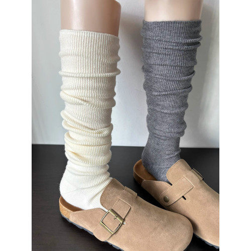 復古奶白色羊毛過膝長筒襪女秋冬季質感百搭菸灰色竪紋堆曡小腿襪 復古奶白色羊毛過膝長筒襪女秋冬季質感百搭菸灰色竪紋堆曡小腿襪