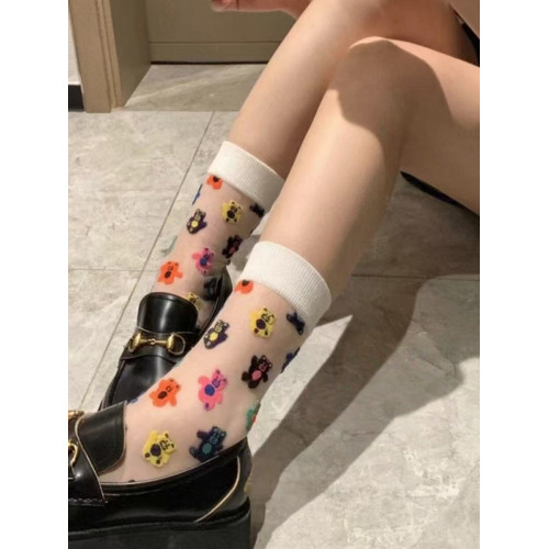 happysocks旗艦店爆款春夏女士水晶絲透明中筒潮襪玻璃絲卡通絲襪