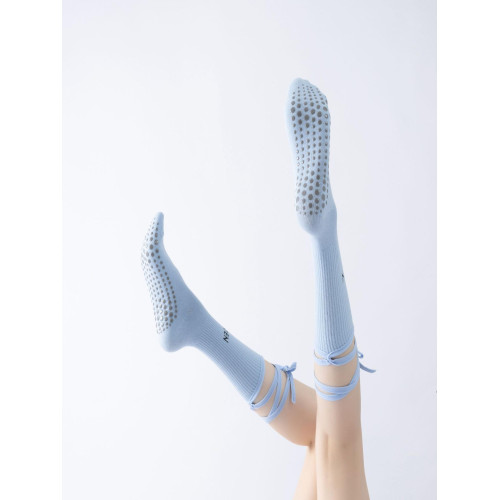 腳底防滑交叉綁帶瑜珈普拉提舞蹈多巴胺運動穿搭中長筒小腿襪子