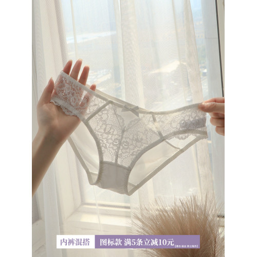 夏季絲滑冰絲內褲女性感蕾絲薄款少女透氣舒適包臀三角短褲純棉襠 夏季絲滑冰絲內褲女性感蕾絲薄款少女透氣舒適包臀三角短褲純棉襠