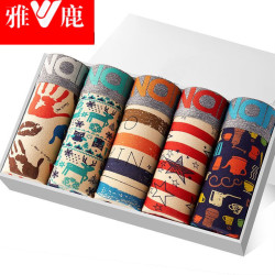 雅鹿男士內褲純棉抑菌中腰四角時尚新款平角底短褲男青年學生