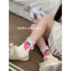 睡覺穿的襪子女冬季加厚保暖地板襪珊瑚絨中筒襪長筒坐月子睡眠襪