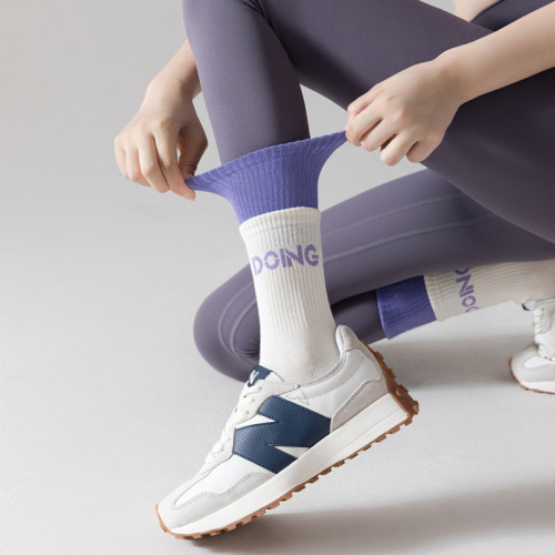 矽膠防滑瑜珈襪子女拼色中筒襪純棉室內專業運動健身普拉提高筒襪