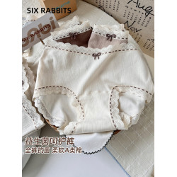 六衹兔子A類棉內褲女10A抗菌益生菌棉襠蕾絲邊中腰三角褲3條裝