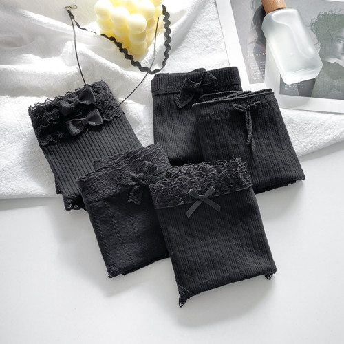 神秘黑色 5條純棉內褲女全棉襠夏季薄款透氣少女中腰大碼三角短褲 神秘黑色 5條純棉內褲女全棉襠夏季薄款透氣少女中腰大碼三角短褲