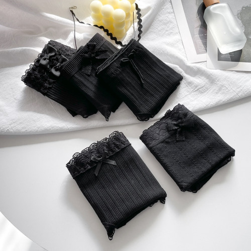 神秘黑色 5條純棉內褲女全棉襠夏季薄款透氣少女中腰大碼三角短褲 神秘黑色 5條純棉內褲女全棉襠夏季薄款透氣少女中腰大碼三角短褲