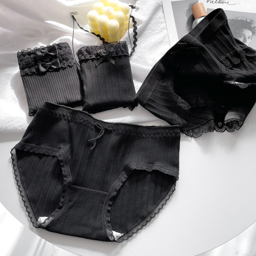 神秘黑色 5條純棉內褲女全棉襠夏季薄款透氣少女中腰大碼三角短褲 神秘黑色 5條純棉內褲女全棉襠夏季薄款透氣少女中腰大碼三角短褲