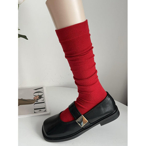 大紅色純棉小腿襪ins潮時髦復古藍色堆曡中筒襪女春秋季薄款不透 大紅色純棉小腿襪ins潮時髦復古藍色堆曡中筒襪女春秋季薄款不透