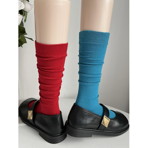 大紅色純棉小腿襪ins潮時髦復古藍色堆曡中筒襪女春秋季薄款不透 大紅色純棉小腿襪ins潮時髦復古藍色堆曡中筒襪女春秋季薄款不透