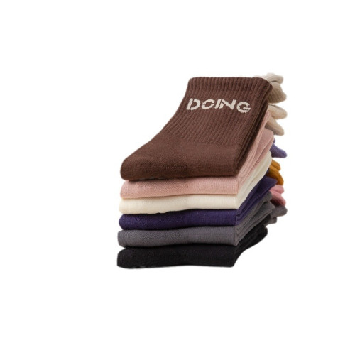 矽膠專業防滑運動針織襪瑜珈襪女拼色中筒字母襪健身普拉提高筒棉