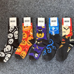 萬聖節中筒襪子男南瓜巫女骷髏頭吸血鬼惡搞怪ins潮街頭高幫長襪