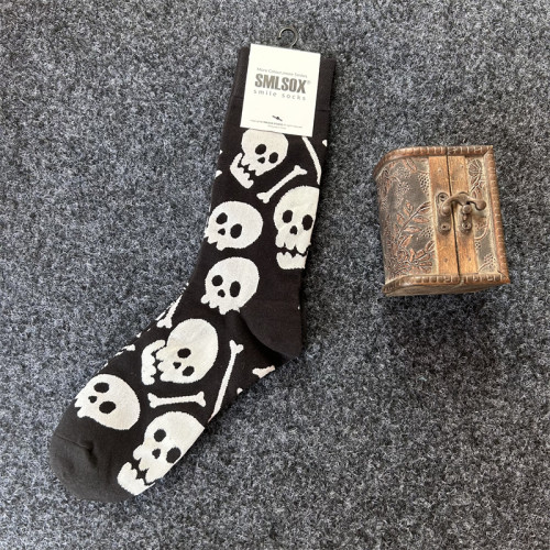 萬聖節中筒襪子男南瓜巫女骷髏頭吸血鬼惡搞怪ins潮街頭高幫長襪