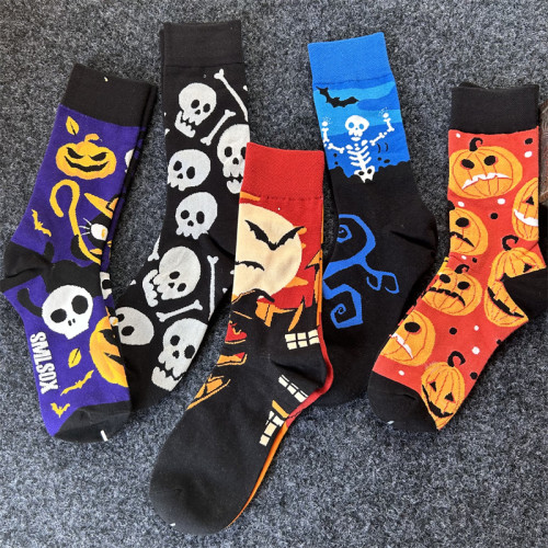 萬聖節中筒襪子男南瓜巫女骷髏頭吸血鬼惡搞怪ins潮街頭高幫長襪