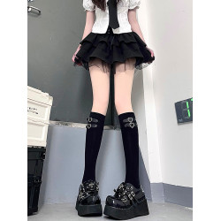 愛心皮釦堆堆長襪辣妹甜酷春夏jk黑色壓力顯瘦學生高筒過膝襪棉秋