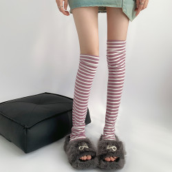 夜間教習室襪套女款春秋過膝長筒襪日系jk黑白條紋腿套高筒堆堆襪