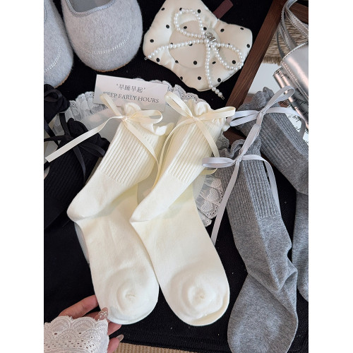 蝴蝶結襪子女中筒襪春秋棉襪花邊可愛白色堆堆襪日系女生長筒長襪 蝴蝶結襪子女中筒襪春秋棉襪花邊可愛白色堆堆襪日系女生長筒長襪
