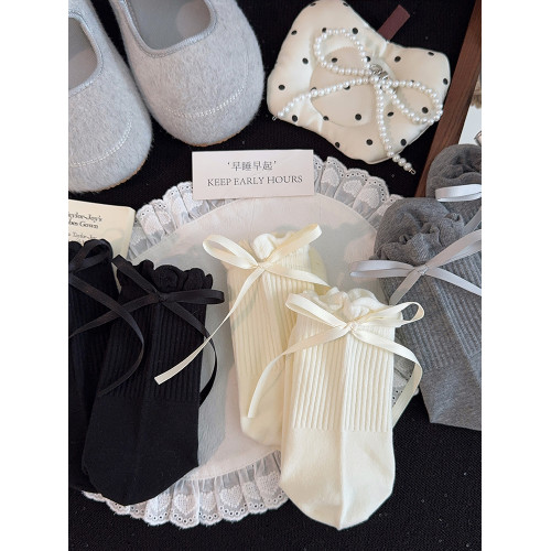 蝴蝶結襪子女中筒襪春秋棉襪花邊可愛白色堆堆襪日系女生長筒長襪 蝴蝶結襪子女中筒襪春秋棉襪花邊可愛白色堆堆襪日系女生長筒長襪