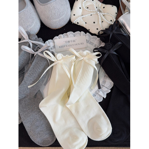 蝴蝶結襪子女中筒襪春秋棉襪花邊可愛白色堆堆襪日系女生長筒長襪 蝴蝶結襪子女中筒襪春秋棉襪花邊可愛白色堆堆襪日系女生長筒長襪