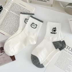 格雷系灰白小熊襪子女秋冬中筒襪純棉卡通韓版ins潮網紅grey運動