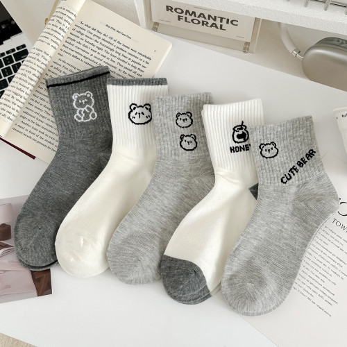 格雷系灰白小熊襪子女秋冬中筒襪純棉卡通韓版ins潮網紅grey運動 格雷系灰白小熊襪子女秋冬中筒襪純棉卡通韓版ins潮網紅grey運動