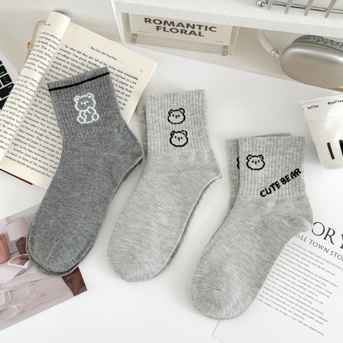 格雷系灰白小熊襪子女秋冬中筒襪純棉卡通韓版ins潮網紅grey運動 格雷系灰白小熊襪子女秋冬中筒襪純棉卡通韓版ins潮網紅grey運動