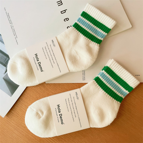 4雙 襪子男純棉男士中短筒襪潮ins條紋防臭毛巾底加厚白色運動襪 4雙 襪子男純棉男士中短筒襪潮ins條紋防臭毛巾底加厚白色運動襪