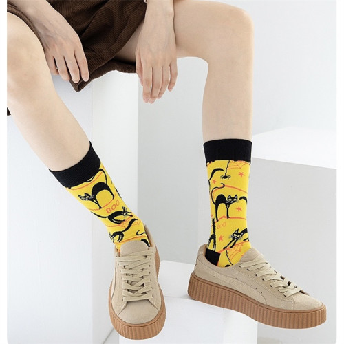 襪子女黑色中長筒男透氣簡約刺綉萬聖節氛圍感骷髏頭小惡魔鬼潮襪