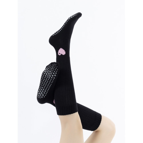 XY0835花色折釦中筒瑜珈襪女美拉德色系復古愛心普拉提襪防滑顯瘦