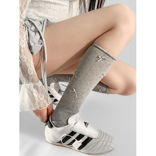 夜間教習室蝴蝶結襪子女春秋款堆堆襪灰色中筒卷邊jk芭蕾風小腿襪 夜間教習室蝴蝶結襪子女春秋款堆堆襪灰色中筒卷邊jk芭蕾風小腿襪