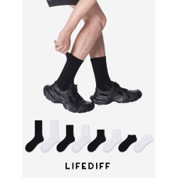 LIFEDIFF男士襪子四季款中筒襪白色純棉長筒運動男生短襪薄款夏季