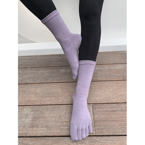 2雙裝 瑜珈襪子中筒防滑專業女夏季純棉室內專用健身普拉提五指襪