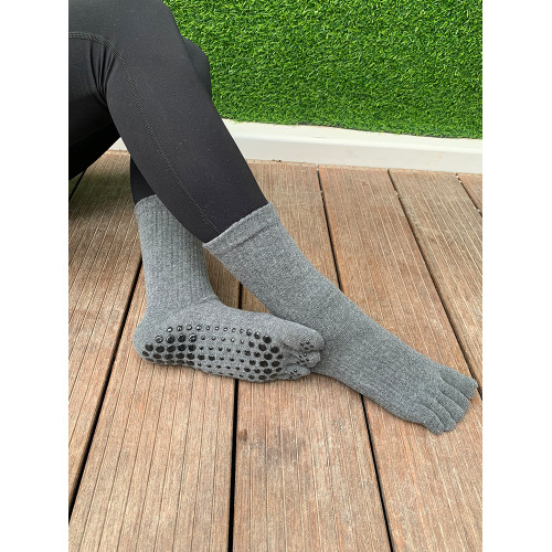 2雙裝 瑜珈襪子中筒防滑專業女夏季純棉室內專用健身普拉提五指襪