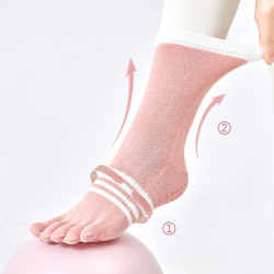 秋冬中長防滑瑜珈襪女有跟純色棉吸汗腳趾襪運動秋冬普拉提分趾襪