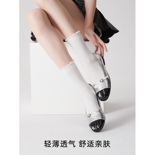 輕薄透氣夏天襪子淺灰色春夏季竪紋薄款花邊中筒襪女長襪瑪麗珍襪 輕薄透氣夏天襪子淺灰色春夏季竪紋薄款花邊中筒襪女長襪瑪麗珍襪