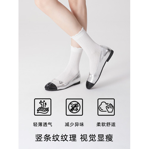輕薄透氣夏天襪子淺灰色春夏季竪紋薄款花邊中筒襪女長襪瑪麗珍襪 輕薄透氣夏天襪子淺灰色春夏季竪紋薄款花邊中筒襪女長襪瑪麗珍襪