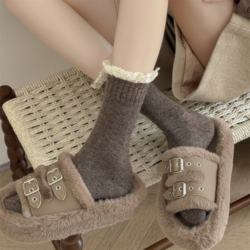秋冬天厚款粗線復古少女花邊中筒襪子女保暖配馬丁靴堆堆長襪ins 秋冬天厚款粗線復古少女花邊中筒襪子女保暖配馬丁靴堆堆長襪ins