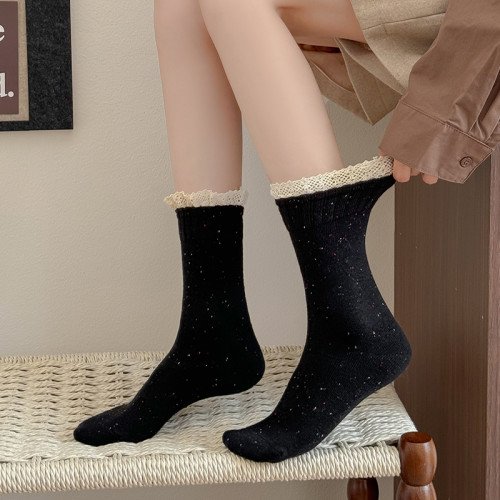 秋冬天厚款粗線復古少女花邊中筒襪子女保暖配馬丁靴堆堆長襪ins 秋冬天厚款粗線復古少女花邊中筒襪子女保暖配馬丁靴堆堆長襪ins
