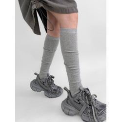 夜間教習室灰色小腿襪女夏季薄款顯瘦過膝長筒堆堆襪子jk學院風