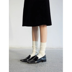 復古松弛感｜YANGMA襪子女款夏季白色中筒襪日系堆堆小腿長棉襪夏