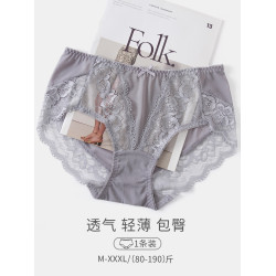 薄款性感蕾絲中高腰內褲女無痕網紗透明鏤空包臀大碼三角短褲頭
