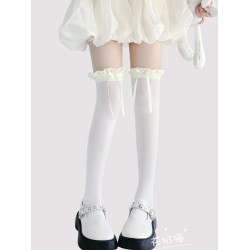 原創閃鑽蝴蝶結長筒襪子jk夏季薄款天鵞絨奶白色高筒過膝襪lolita