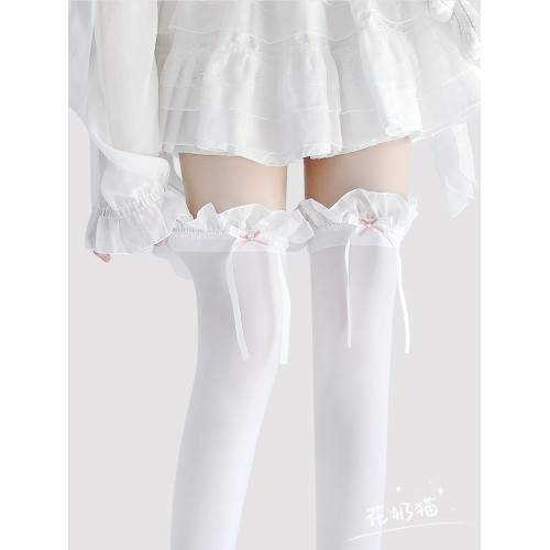 原創閃鑽蝴蝶結長筒襪子jk夏季薄款天鵞絨奶白色高筒過膝襪lolita 原創閃鑽蝴蝶結長筒襪子jk夏季薄款天鵞絨奶白色高筒過膝襪lolita